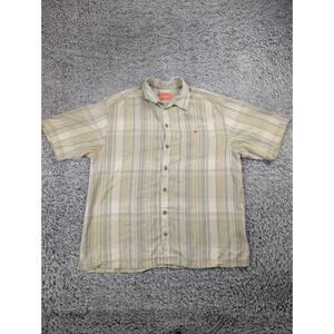 Tommy Bahama Shirt Men Large Beige Plaid Tropical Casual Classiccore Silk Preppy